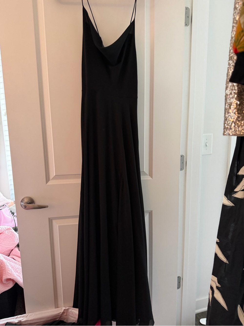 Lulu's Black Cowl-Neck Spaghetti-Strap Maxi Dress